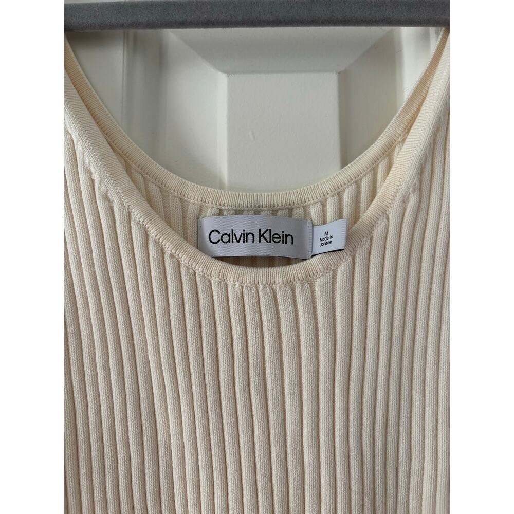 Calvin Klein Ribbed Knit Tank Top Ivory Sleeveless Stretch Women’s Medium M - Picture 3 of 6